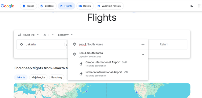 Tampilan Google Flight. (Google)